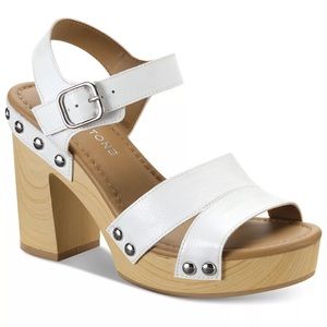 Sun and Stone Studded Leather Black Heel Sandals